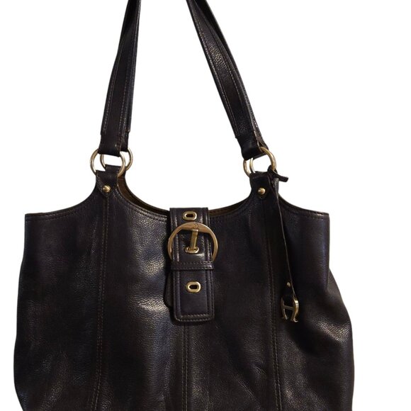 Etienne Aigner Shoulder Bag Purple Soft Pebble Leather Snap Close Logo Medallion - Picture 1 of 10
